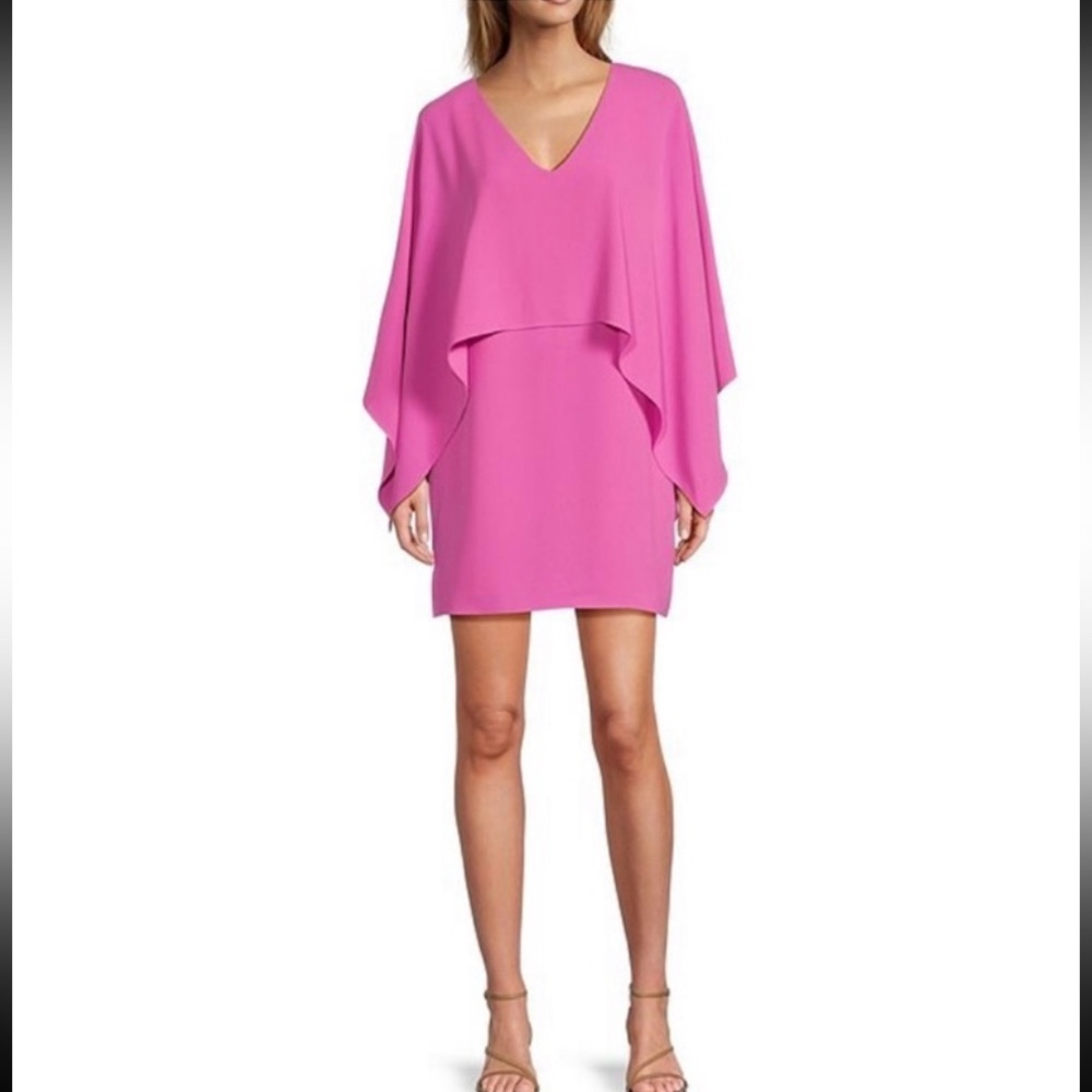 Trina Turk Azzurra Crepe V-Neck Cape Sleeve Tie Back Sheath Dress
